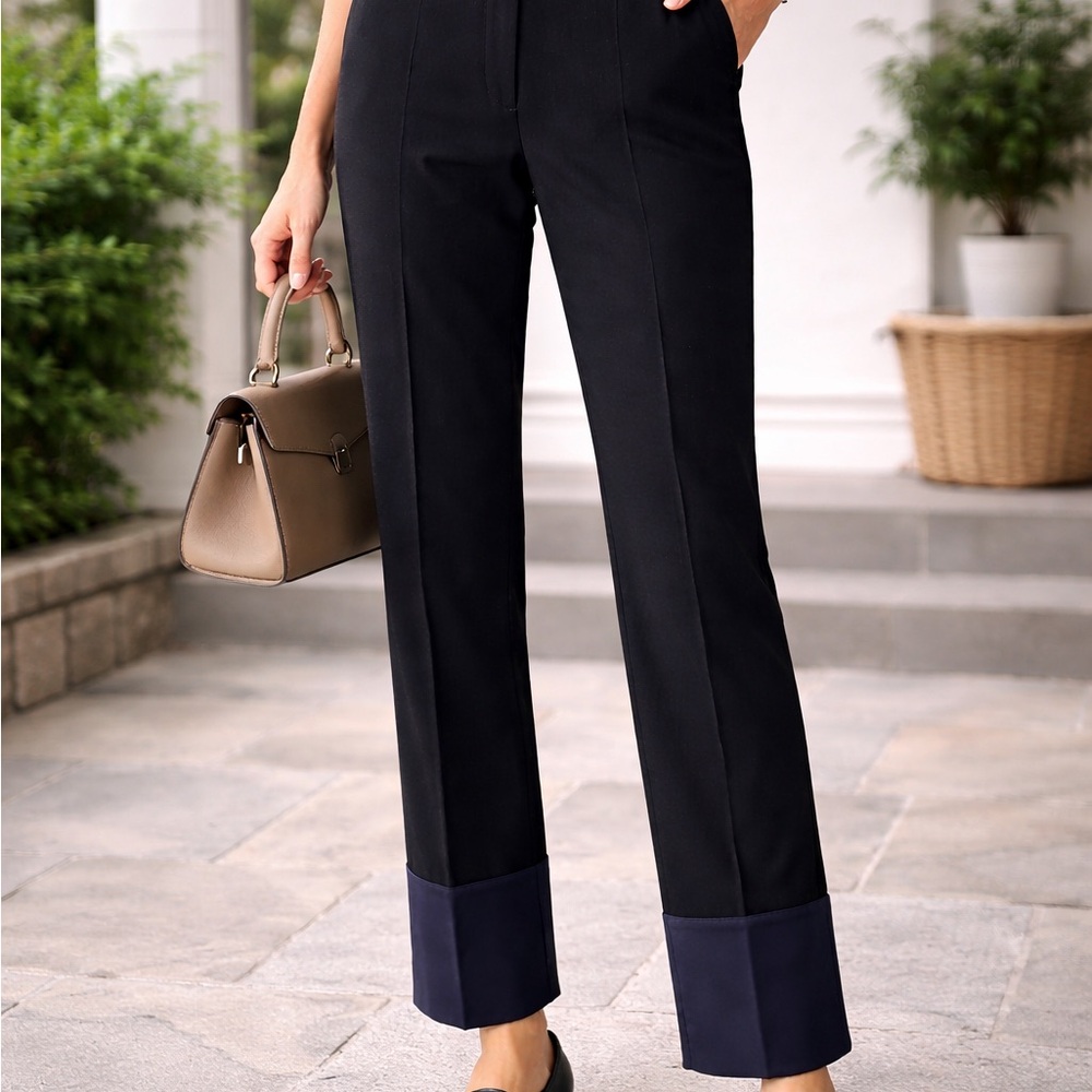 Derek Lam Wool Black and Navy Women's Straight Leg Pants - Picture 1 of 14